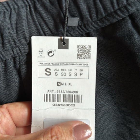 ZARA. NWT. Long Black Shorts. Elastic Waist. Drawstring.Cotton/Linen Ble… - Picture 8 of 8